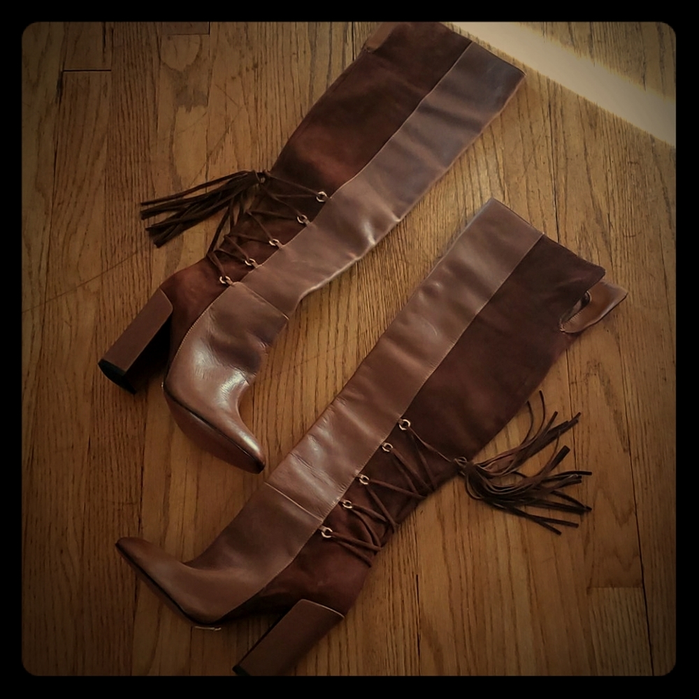 SCHUTZ OTK Mahogany Brown Suede/Leather Tassel NEW